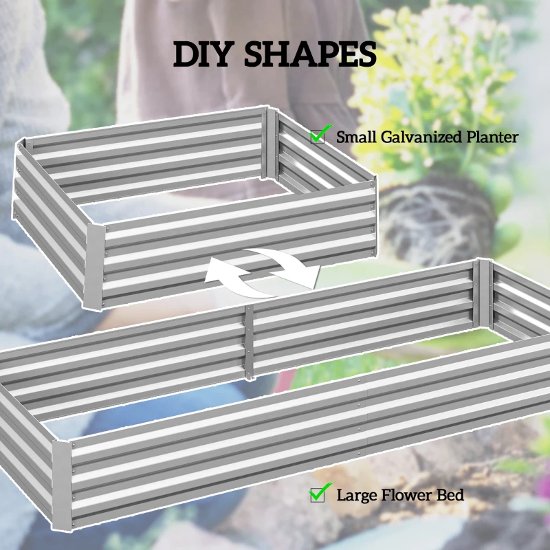 Outsunny 95" x 36" x 12" Galvanized Raised Garden Bed, Easy DIY and Cleaning for Growing Flowers, Herbs, Succulents, Silver