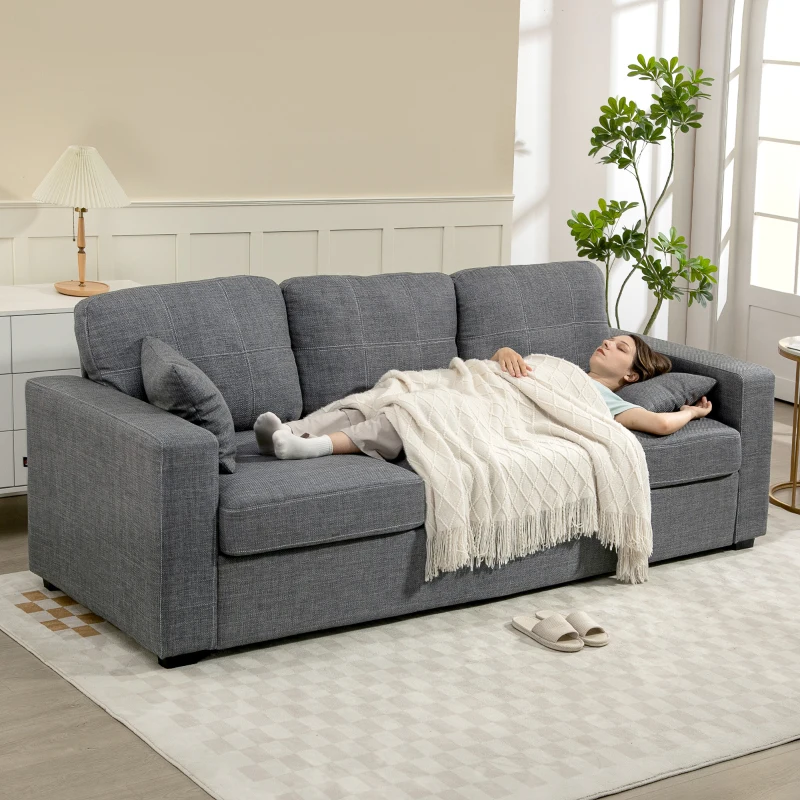 HOMCOM Modern Upholstered Couch, 3 Seater Sofa with Thick Spring Cushions and Deep Seat for Living Room, Dark Grey