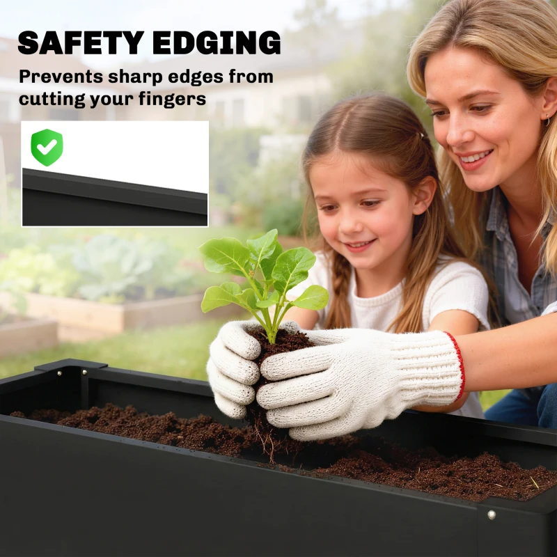 Outsunny Raised Garden Bed Galvanized Planter Box Outdoor with Gloves for Gardening Vegetables, Flower, Herb, 2.6 x 1 x 2 ft, Black