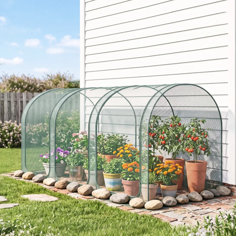 Outsunny 9' x 4' Crop Cage, Plant Protection Tent with Three Zippered Doors, Storage Bag and 4 Ground Stakes, for Garden, Yard, Lawn, Green