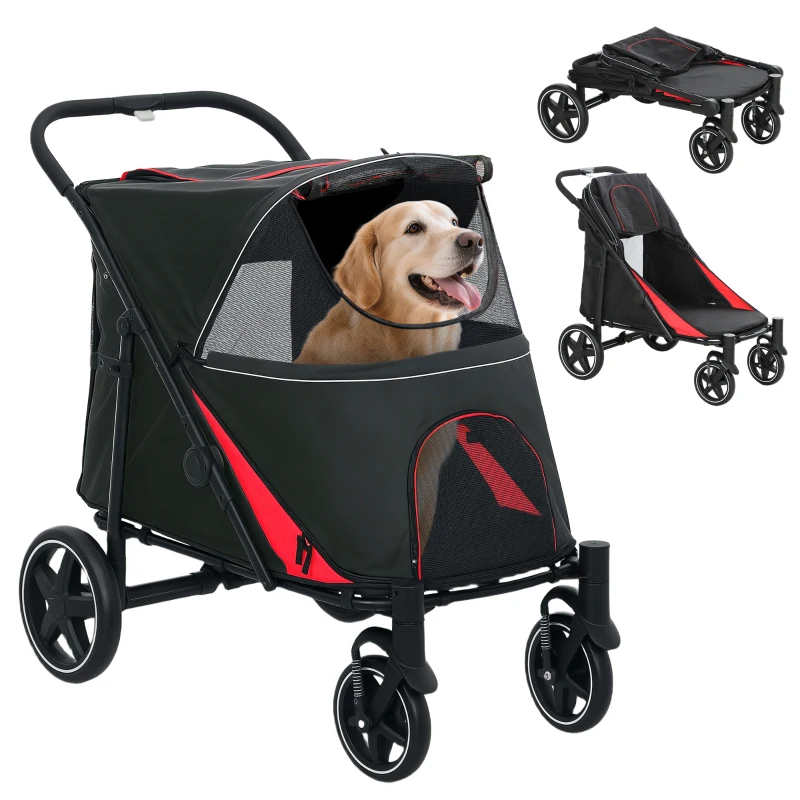 PawHut Foldable Pet Stroller with Universal Front Wheels, Shock Absorber, Dog Cat Carriage for Large & Medium Dogs, Black