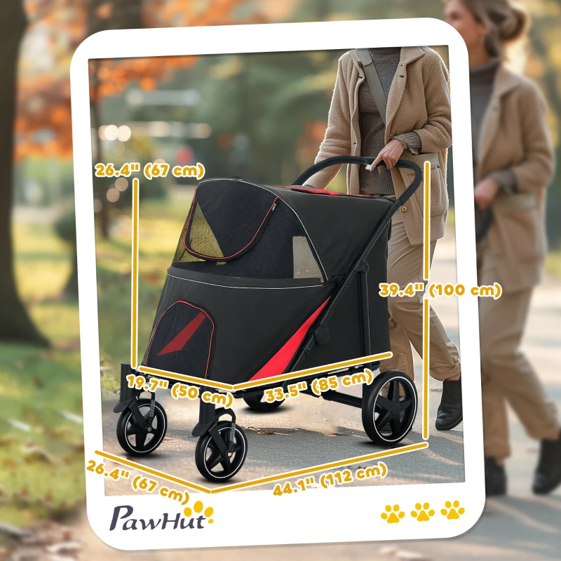 PawHut Foldable Pet Stroller with Universal Front Wheels, Shock Absorber, Dog Cat Carriage for Large & Medium Dogs, Black