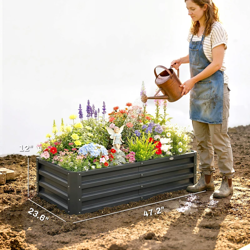 Outsunny Galvanized Raised Garden Bed, 4' x 2' x 1' Metal Planter Box, for Growing Vegetables, Flowers, Herbs, Succulents, Gray