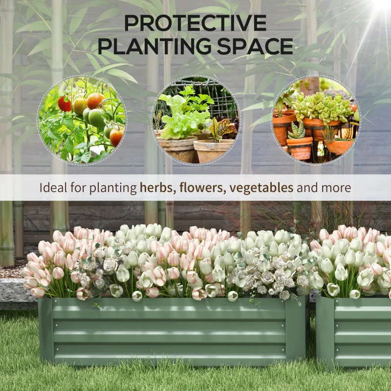 Outsunny Galvanized Raised Garden Beds, Outdoor Planter Box, Set of 2, for Flowers, Herbs and Vegetables, Green
