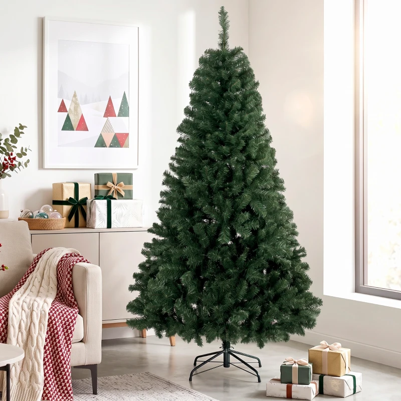 HOMCOM 6 ft Artificial Christmas Tree, Norway Spruce Tree, Hinged Xmas Tree with Metal Stand