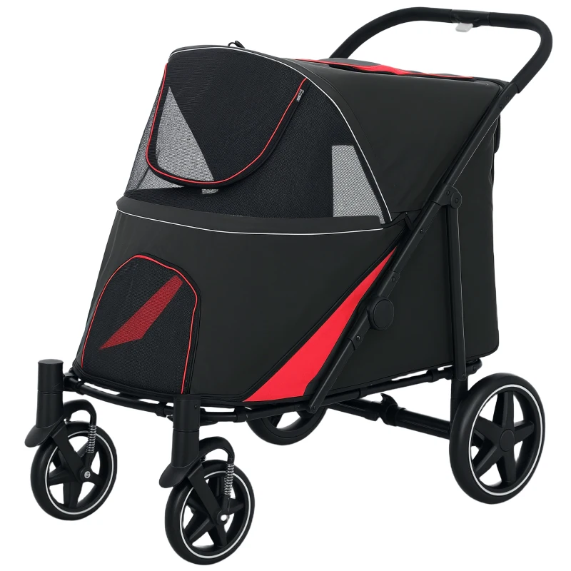 PawHut Foldable Pet Stroller with Universal Front Wheels, Shock Absorber, Dog Cat Carriage for Large & Medium Dogs, Black