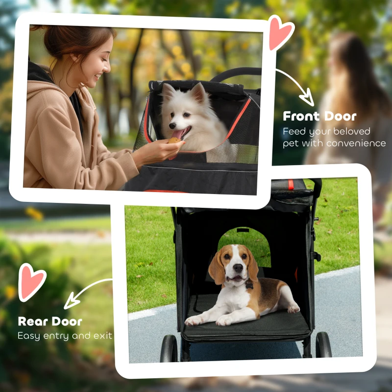 PawHut Foldable Pet Stroller with Universal Front Wheels, Shock Absorber, Dog Cat Carriage for Large & Medium Dogs, Black