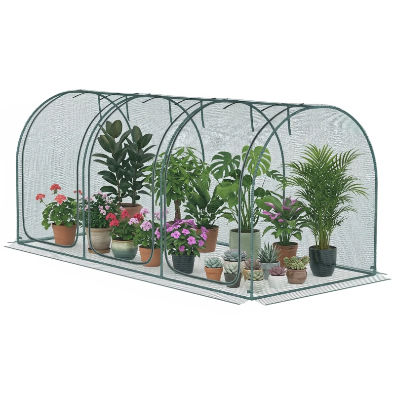 Outsunny 9' x 4' Crop Cage, Plant Protection Tent with Three Zippered Doors, Storage Bag and 4 Ground Stakes, for Garden, Yard, Lawn, Green