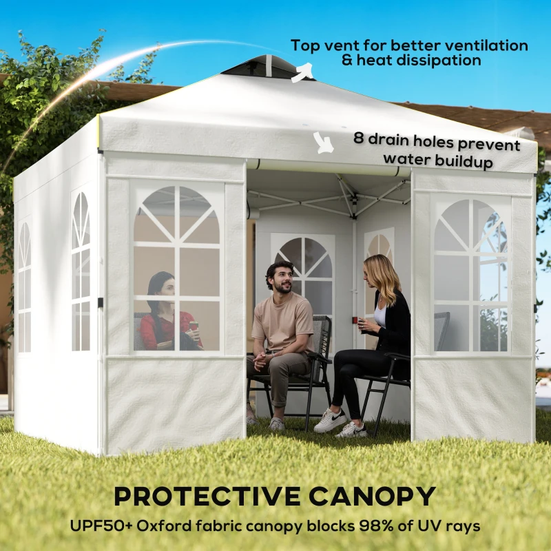 Outsunny 9.6 x 9.6 ft Pop Up Canopy Tent with Sidewalls, One Push Setup, UPF50+ Portable Instant Canopy Shelter, White