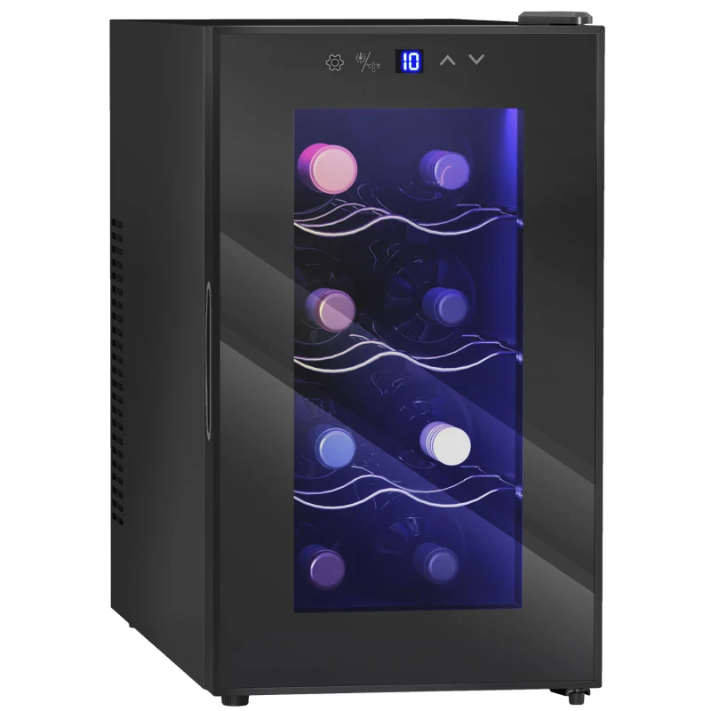 HOMCOM Quiet Wine Cooler Refrigerator, 8 Bottle, Beverage Wine Fridge with Glass Door, Temperature Control, for Champagne