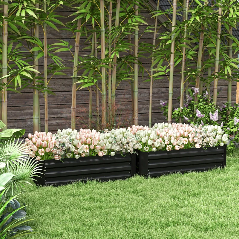 Outsunny Set of 2 Raised Garden Bed, Steel Elevated Planter Box for Flowers, Herbs, Succulents, 39"x20"x12", Black