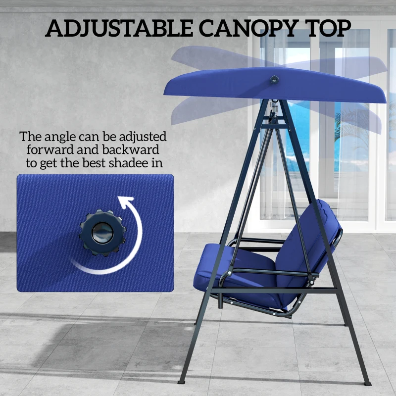 Outsunny 2-Seater Outdoor Porch Swing with Adjustable Canopy, Patio Swing Chair for Garden, Poolside, Backyard, Dark Blue