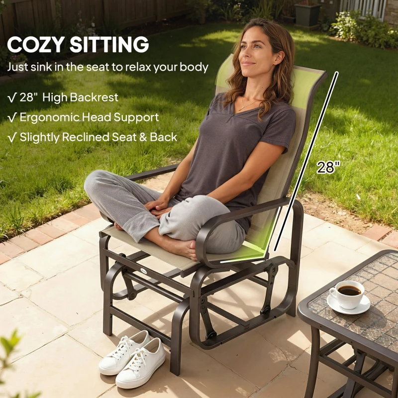 Outsunny Gliding Lounger Chair Set of 2, Single Rockers with Lightweight Metal & Mesh Construction, Khaki