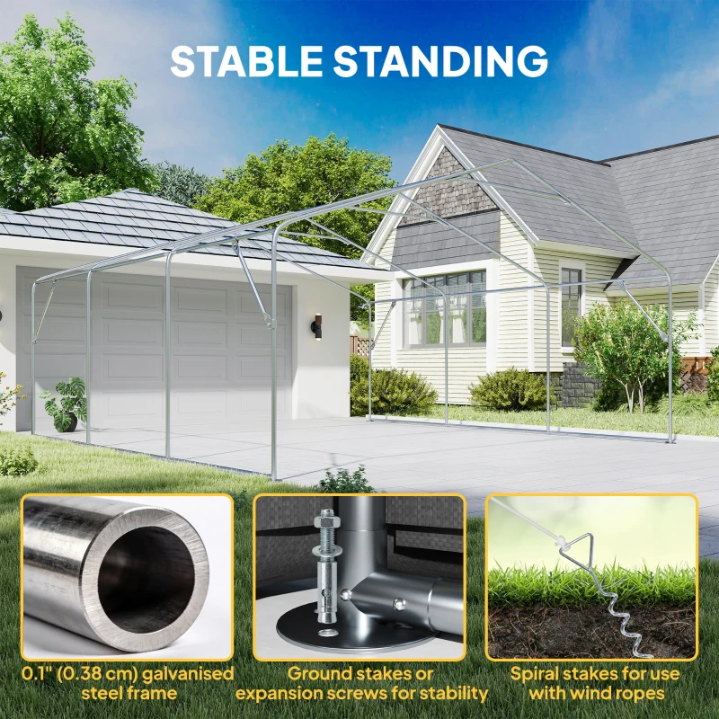 Outsunny 20' x 20' Heavy Duty Carport, Portable Garage Car Canopy Tent Shelter with 3 Roll-up Doors, 4 Windows, Dark Grey