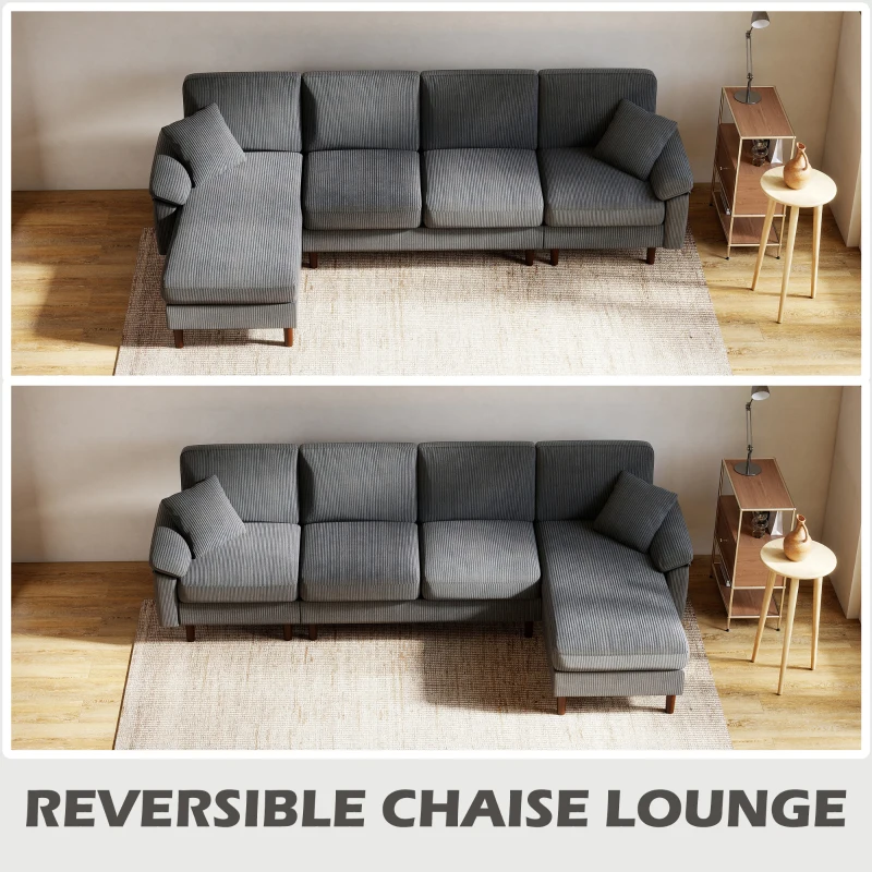 HOMCOM L-Shape Sofa, Modern Sectional Couch with Changeable Chaise Lounge, Pillows and Wooden Legs for Living Room, Dark Grey