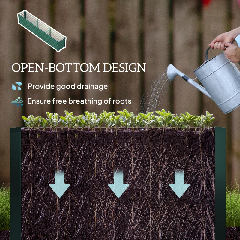 Outsunny 8 x 1.3 x 1.5ft Galvanized Raised Garden Bed, Reinforced Outdoor Planter Box with Open Bottom, Green