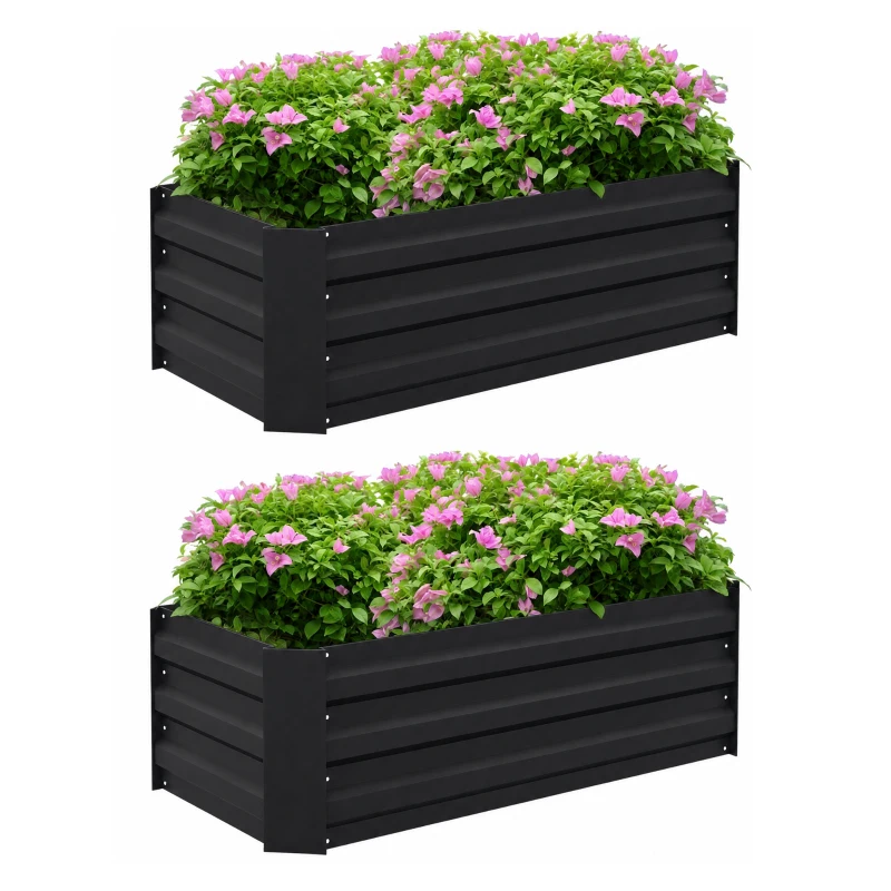 Outsunny Set of 2 Raised Garden Bed, Steel Elevated Planter Box for Flowers, Herbs, Succulents, 39"x20"x12", Black