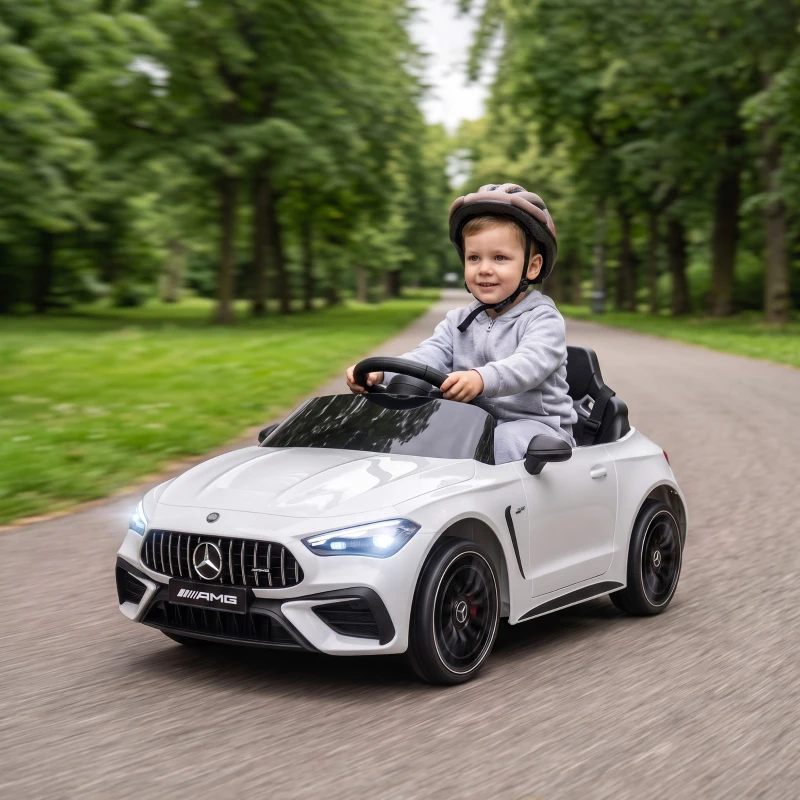 Qaba 12V Electric Car for Kids Licensed Mercedes AMG CLE 53 with Remote, Suspension, Lights, Music for 37-72 Months, White