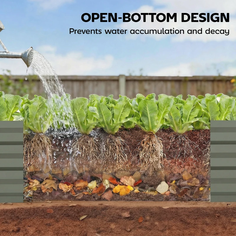 Outsunny 8'x2'x1' Galvanized Raised Bed, Large Elevated Planter Box for Growing Flowers, Herbs and Vegetables, Light Grey