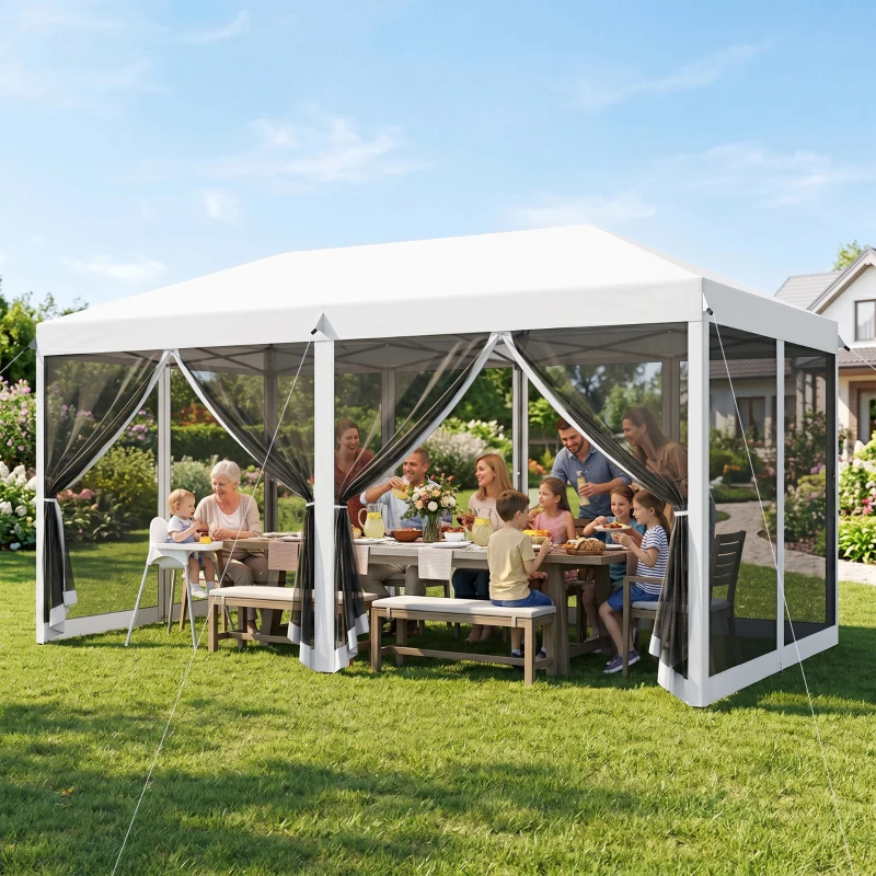 Outsunny 10' x 20' Pop Up Canopy Tent with Netting, Heavy Duty Instant Sun Shelter, Large Tents for Parties with Carry Bag for Outdoor, Garden, Patio, Cream White