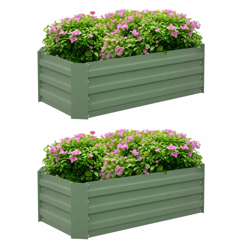 Outsunny Galvanized Raised Garden Beds, Outdoor Planter Box, Set of 2, for Flowers, Herbs and Vegetables, Green