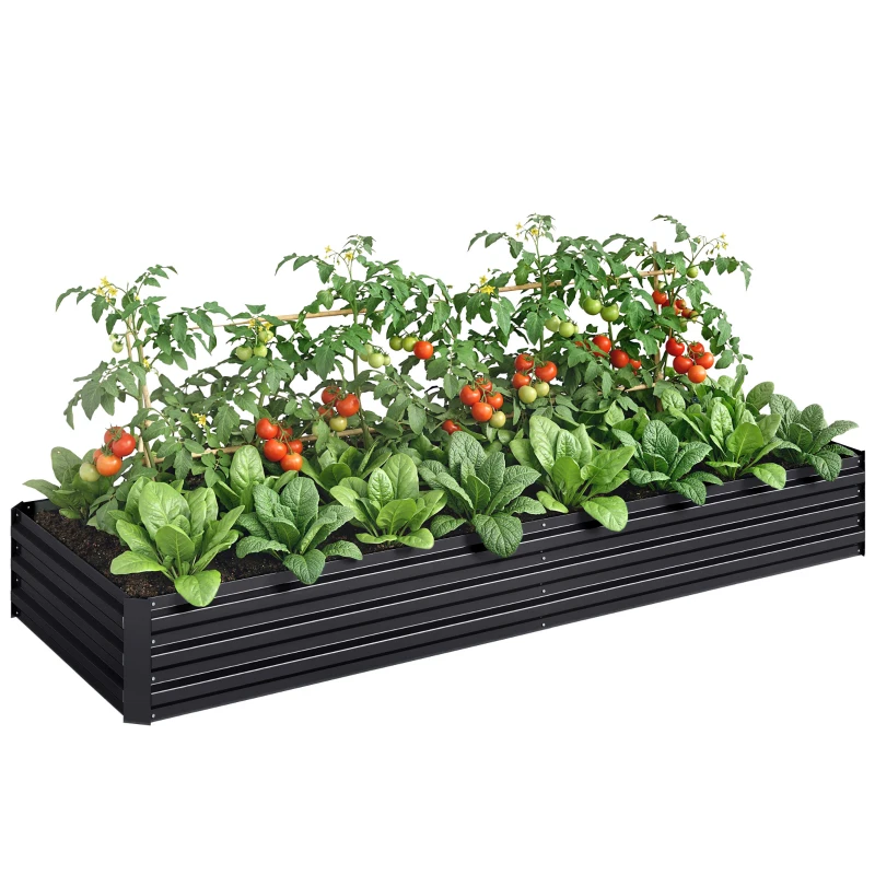 Outsunny 95" x 36" x 12" Galvanized Raised Garden Bed, Easy DIY and Cleaning for Growing Flowers, Herbs, Succulents, Black