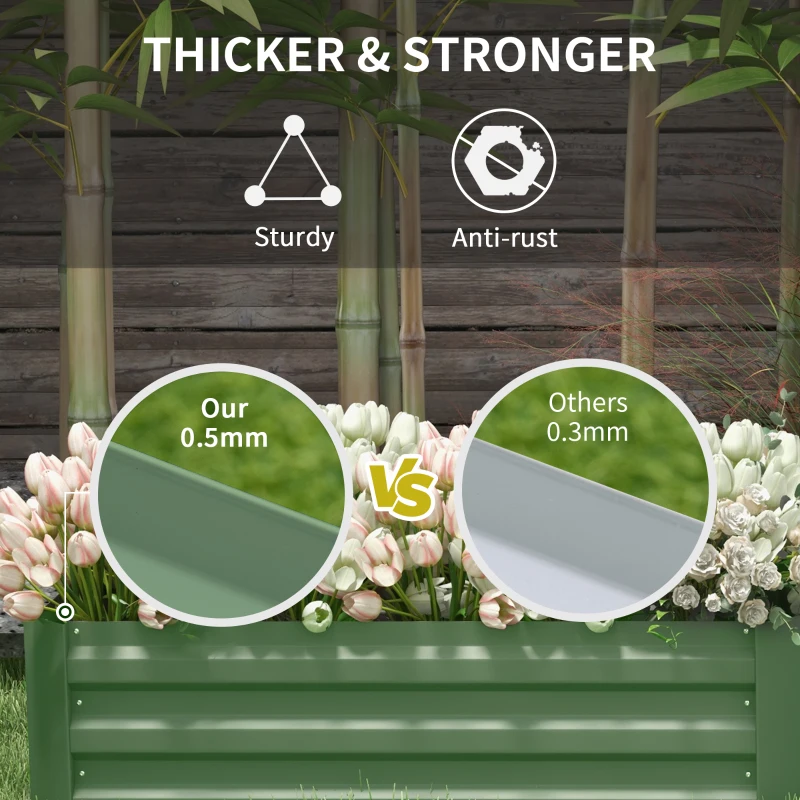 Outsunny Galvanized Raised Garden Beds, Outdoor Planter Box, Set of 2, for Flowers, Herbs and Vegetables, Green