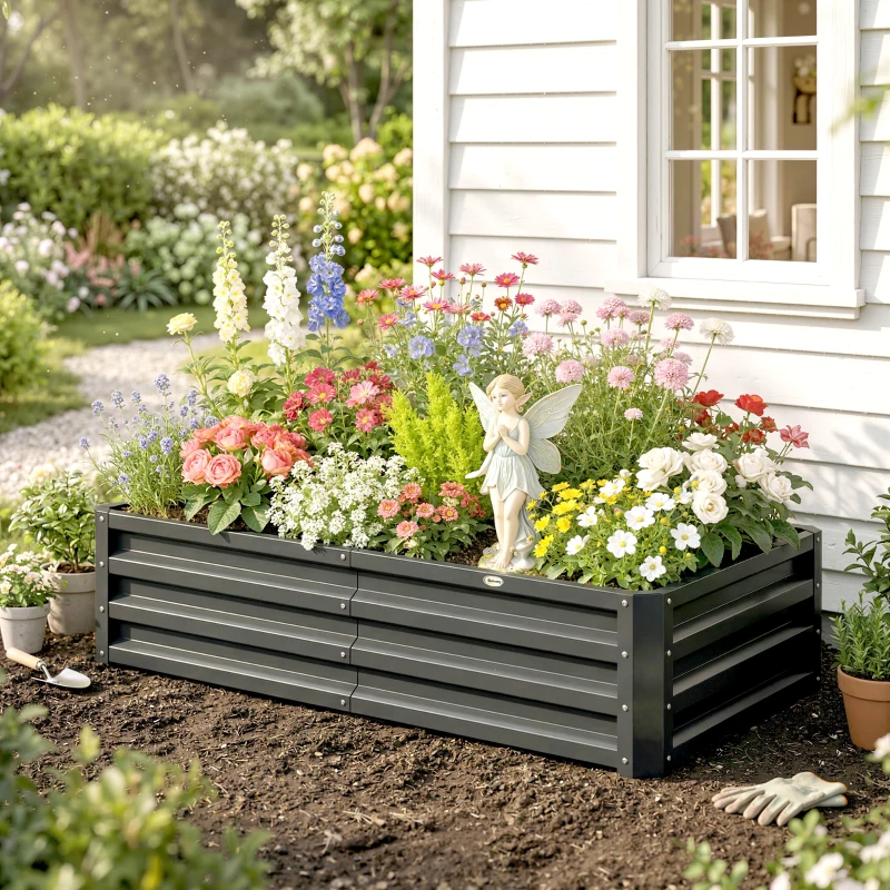 Outsunny Galvanized Raised Garden Bed, 4' x 2' x 1' Metal Planter Box, for Growing Vegetables, Flowers, Herbs, Succulents, Gray