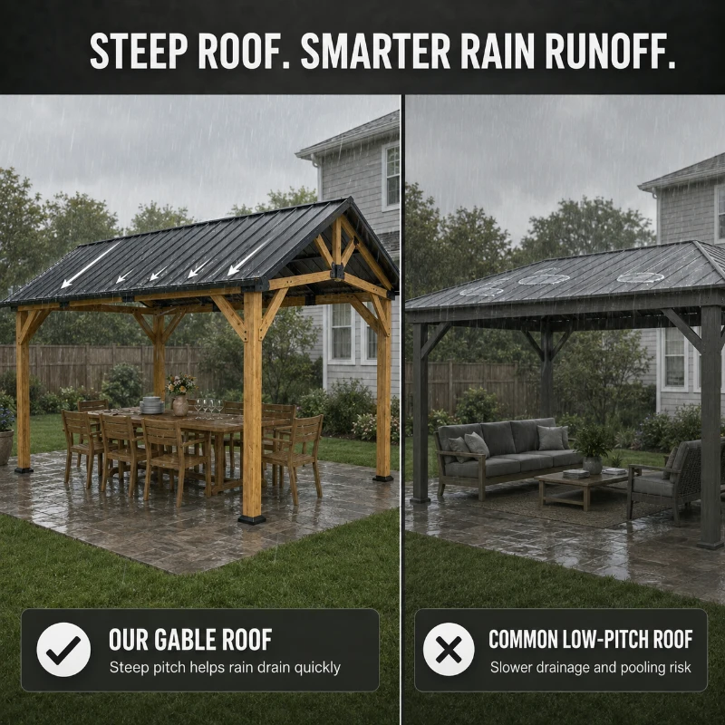 Outsunny 13' x 11' Hardtop Gazebo Canopy with Galvanised Metal Roof, Fir Wood Frame and Central Hook for Patio, Black Gray