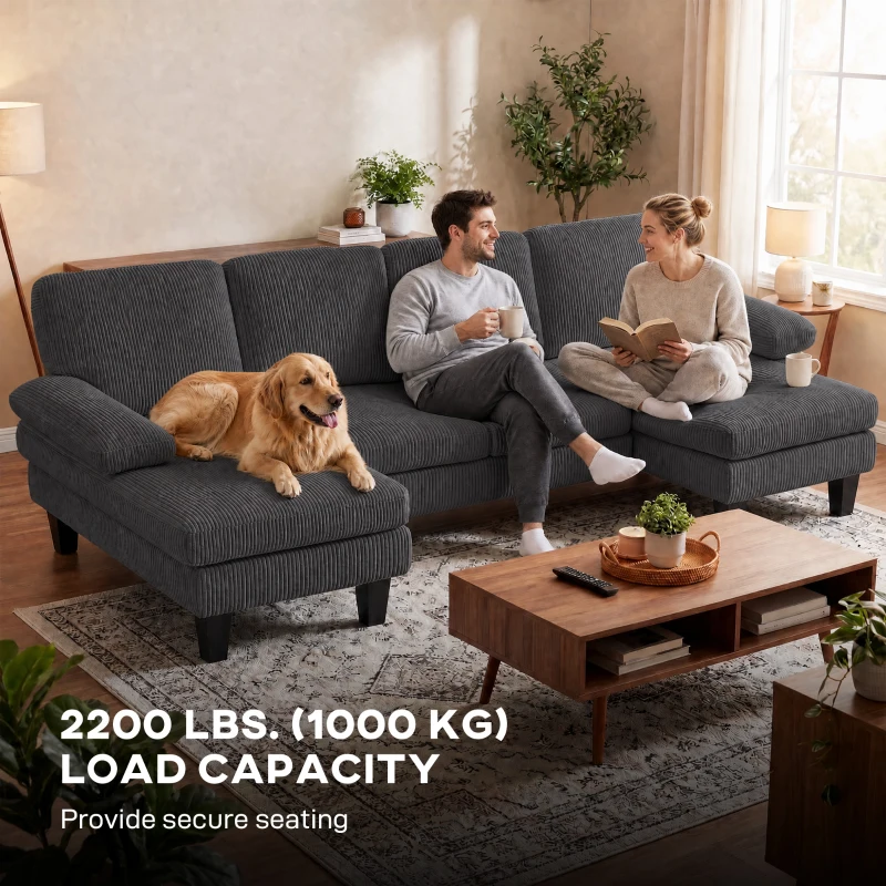 HOMCOM Sectional Sofa, U Shaped Couch with Double Chaise, Pillow-top Armrests and Spring Cushions, 2200lb Capacity, Dark Grey