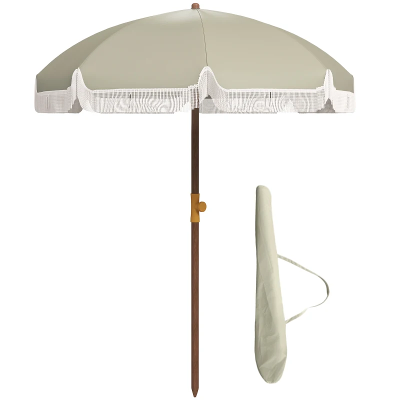 Outsunny 6.2' Beach Umbrella for Travel, Ruffles, Carry Bag, Portable Outdoor Umbrella for Garden, Light Green