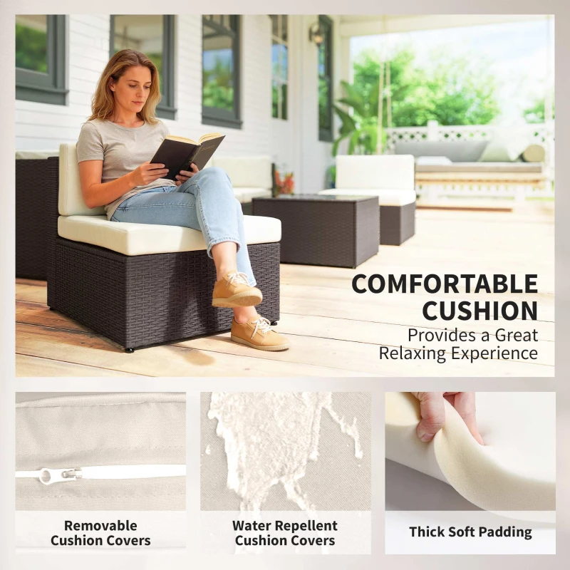 Outsunny 7 Piece Patio Furniture Set, All Weather PE Rattan Outdoor Furniture Conversation Sets with Glass Top Coffee Table