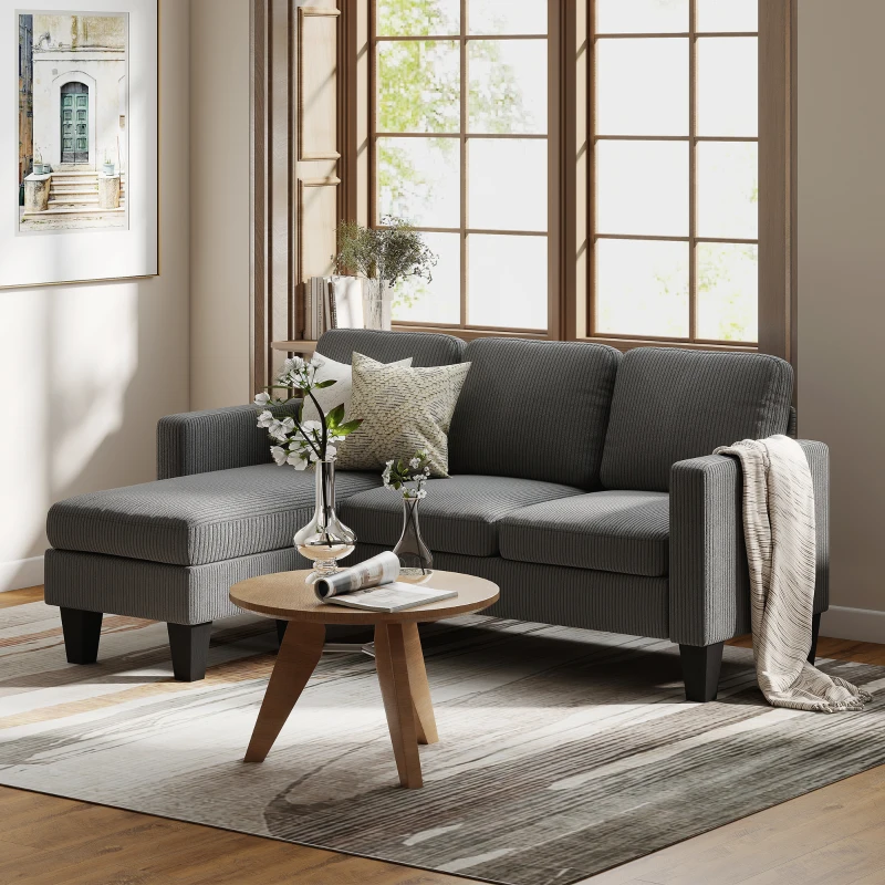 HOMCOM Sectional Sofa, L Shaped Couch, with Changeable Chaise or Ottoman, Dark Grey