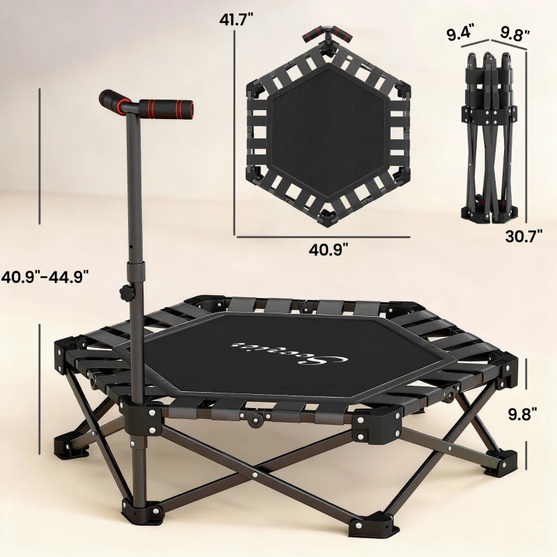 Soozier 42" Foldable Mini Trampoline, Rebounder Trampoline with Adjustable Foam Handle for Indoor Outdoor Workout for Adults