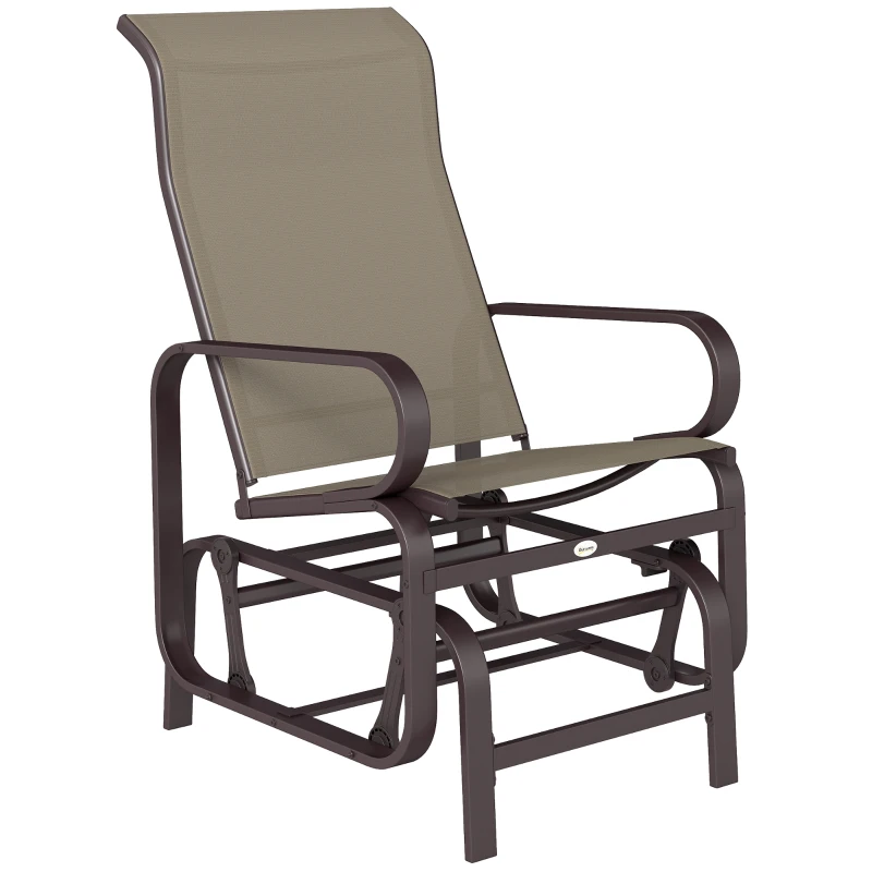 Outsunny Patio Glider, Outdoor Glider Chair with Breathable Mesh Fabric for Patio, Yard, Porch, Brown