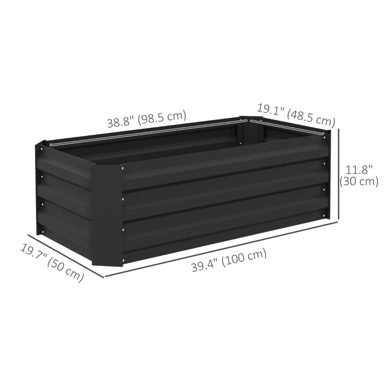 Outsunny Set of 2 Raised Garden Bed, Steel Elevated Planter Box for Flowers, Herbs, Succulents, 39"x20"x12", Black