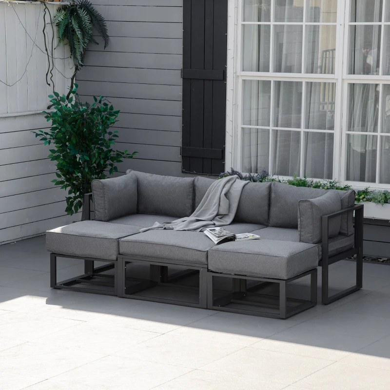 Outsunny 6 Pieces Patio Furniture Set, Space-Saving Sectional Outdoor Daybed with Aluminum Frame and Thickened Cushions, Grey