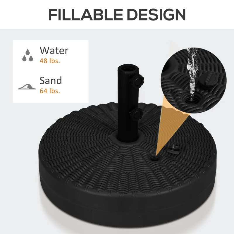 Outsunny Umbrella Stand for 1.5" or 2" Umbrella Poles, Round Fillable Umbrella Base for Outdoor, Lawn, Deck, Black