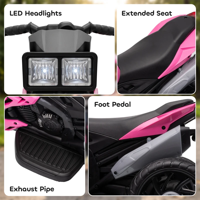 Aosom 6V Kids Motorcycle, Battery-Operated Mini Electric Motorbike with Forward/Reverse Switch, Horn, Pink