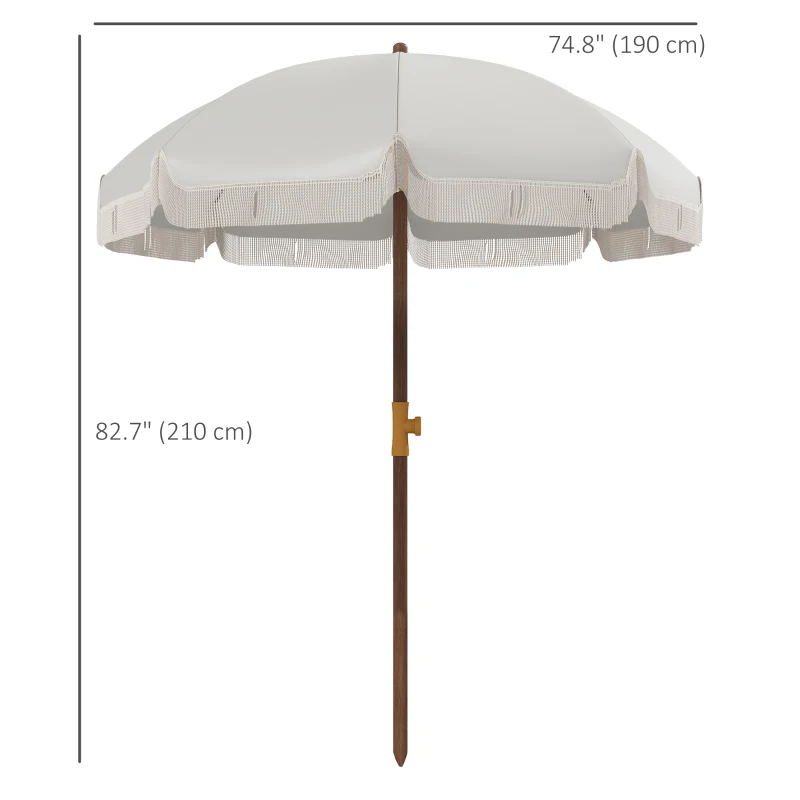 Outsunny 6.2' Beach Umbrella for Travel, Ruffles, Carry Bag, Portable Outdoor Umbrella for Garden, Light Grey