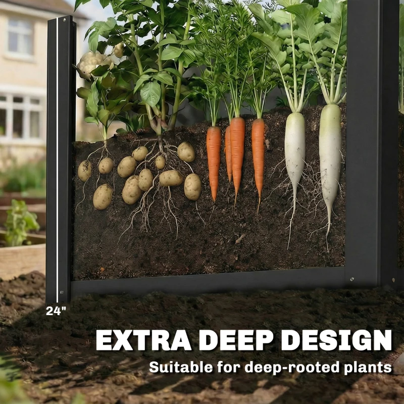 Outsunny Raised Garden Bed Galvanized Planter Box Outdoor with Gloves for Gardening Vegetables, Flower, Herb, 2.6 x 1 x 2 ft, Black