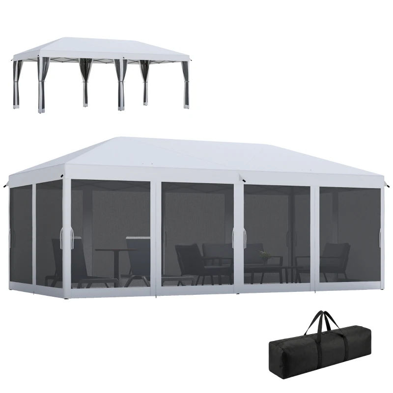 Outsunny 10' x 20' Pop Up Canopy Tent with Netting, Heavy Duty Instant Sun Shelter, Large Tents for Parties with Carry Bag for Outdoor, Garden, Patio, Cream White