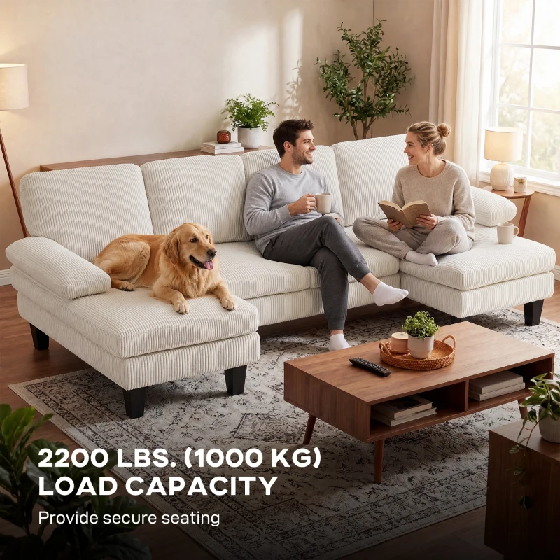 HOMCOM Sectional Sofa, U Shaped Couch with Double Chaise, Pillow-top Armrests and Spring Cushions, 2200lb Capacity, Beige