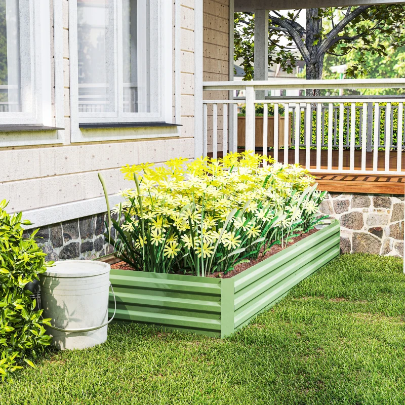 Outsunny 8x3x1FT Galvanized Raised Garden Bed, Easy DIY and Cleaning for Growing Flowers, Herbs, Succulents, Light Green