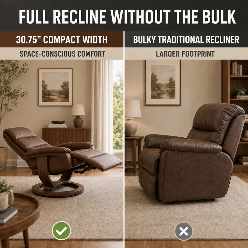 HOMCOM Air Leather Manual Recliner, Adjustable Swivel Lounge Chair with Footrest, Armrest and Wrapped Wood Base, Brown