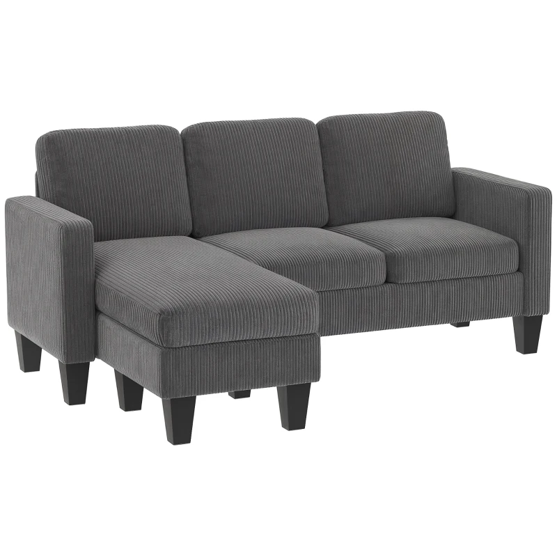 HOMCOM Sectional Sofa, L Shaped Couch, with Changeable Chaise or Ottoman, Dark Grey