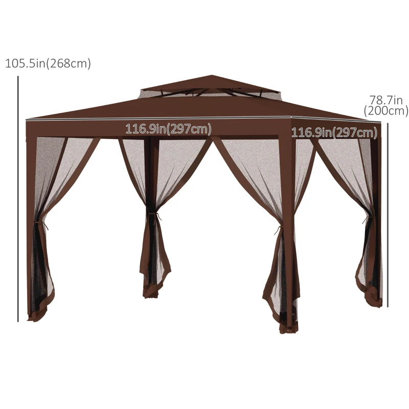 Outsunny 10' x 10' Outdoor Canopy Tent Party Tent with Mesh Netting and Double Tier Roof for Backyard, Garden, Patio, Brown