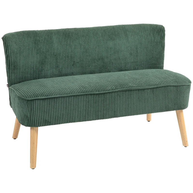 HOMCOM Modern 2 Seater Sofa, Upholstered Two Seater Couch with Rubber Wood Legs, Green