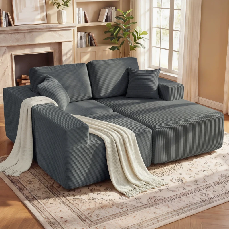 HOMCOM 2-in-1 Modular Sectional Sofa, Boneless L Shaped Couch Sofa Bed, Dark Grey