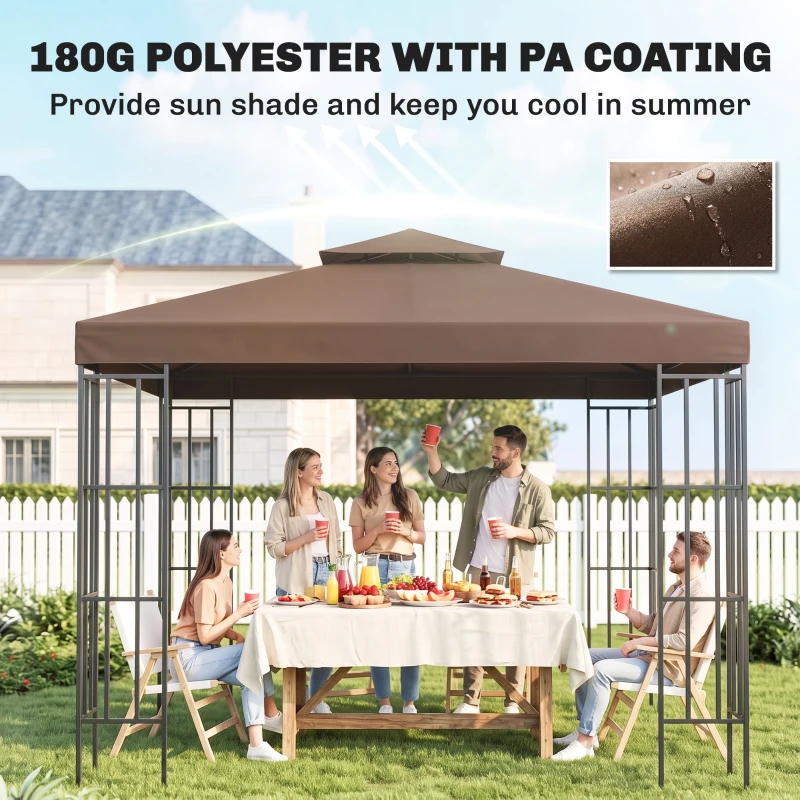 Outsunny 10' x 10' Square 2-Tier Gazebo Canopy Replacement Top Outdoor Garden Sun Shade Cover, Replacement Top Only, Coffee